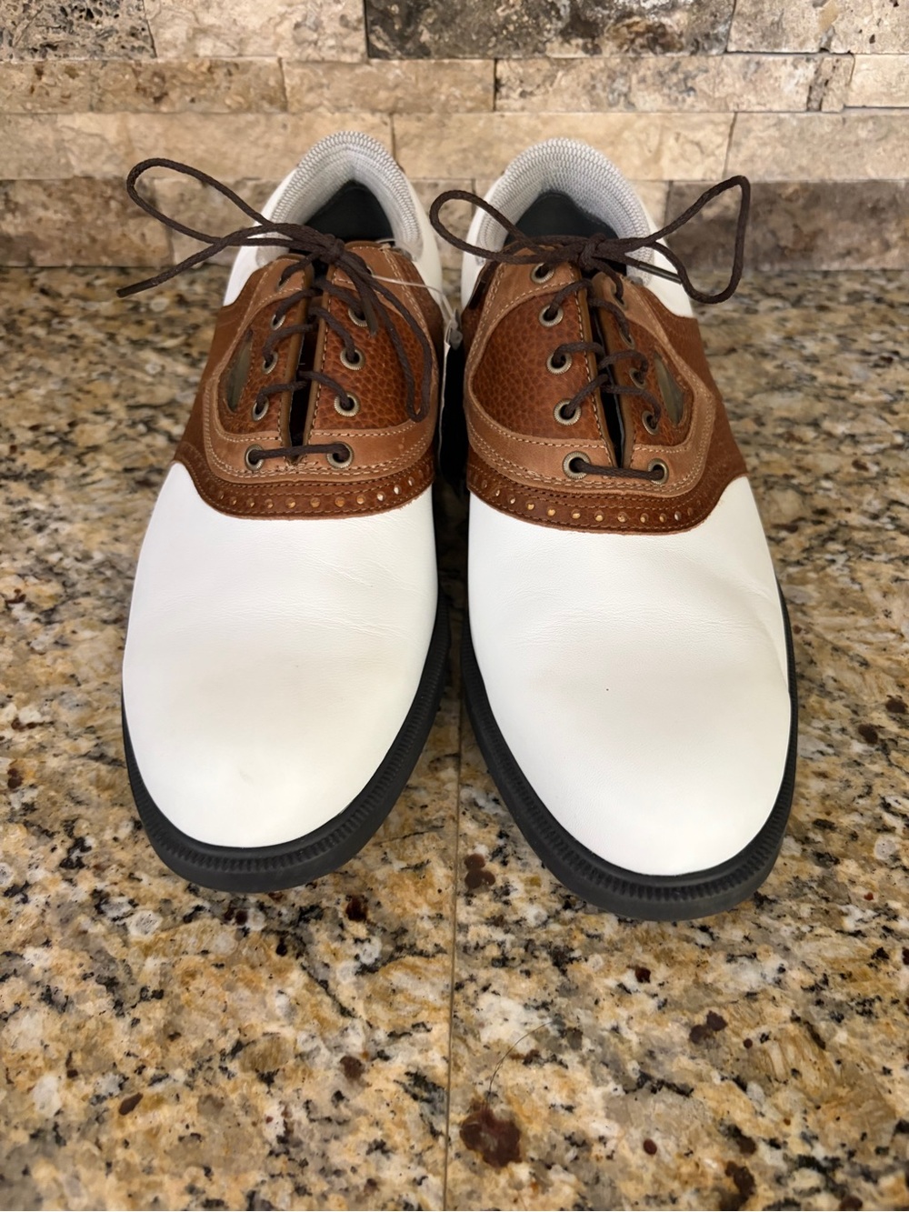 Footjoy Men's Two-Tone Leather Golf Shoes - White & Brown